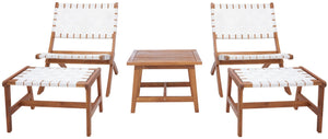 Safavieh DARRYL Living Set - Stylish Acacia Wood Outdoor Ensemble for Comfortable Patio Relaxation & Enjoyment Natural / White PAT7078D