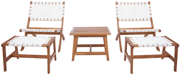 Safavieh DARRYL Living Set - Stylish Acacia Wood Outdoor Ensemble for Comfortable Patio Relaxation & Enjoyment Natural / White PAT7078D
