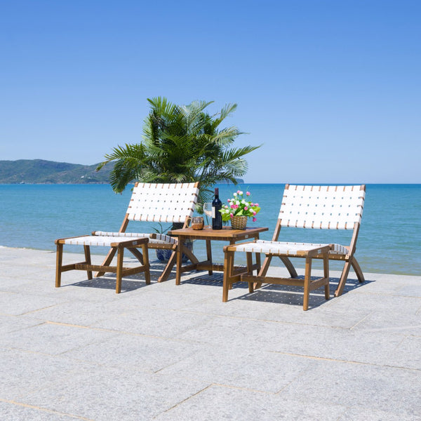 Safavieh DARRYL Living Set - Stylish Acacia Wood Outdoor Ensemble for Comfortable Patio Relaxation & Enjoyment Natural / White PAT7078D
