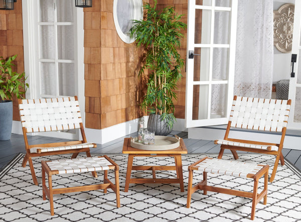 Safavieh DARRYL Living Set - Stylish Acacia Wood Outdoor Ensemble for Comfortable Patio Relaxation & Enjoyment Natural / White PAT7078D