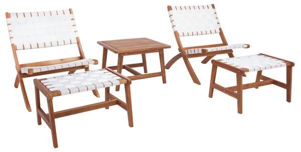 Safavieh DARRYL Living Set - Stylish Acacia Wood Outdoor Ensemble for Comfortable Patio Relaxation & Enjoyment Natural / White PAT7078D