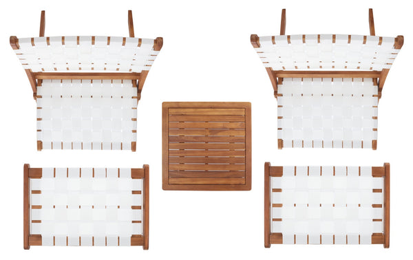 Safavieh DARRYL Living Set - Stylish Acacia Wood Outdoor Ensemble for Comfortable Patio Relaxation & Enjoyment Natural / White PAT7078D