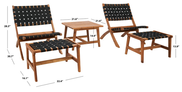 Safavieh DARRYL Living Set - Stylish Acacia Wood Outdoor Ensemble for Comfortable Patio Relaxation & Enjoyment Natural / Black PAT7078E