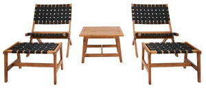 Safavieh DARRYL Living Set - Stylish Acacia Wood Outdoor Ensemble for Comfortable Patio Relaxation & Enjoyment Natural / Black PAT7078E