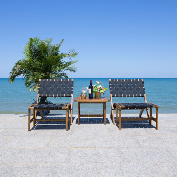 Safavieh DARRYL Living Set - Stylish Acacia Wood Outdoor Ensemble for Comfortable Patio Relaxation & Enjoyment Natural / Black PAT7078E