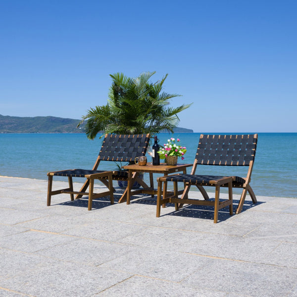 Safavieh DARRYL Living Set - Stylish Acacia Wood Outdoor Ensemble for Comfortable Patio Relaxation & Enjoyment Natural / Black PAT7078E