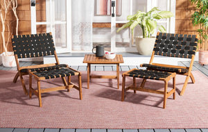 Safavieh DARRYL Living Set - Stylish Acacia Wood Outdoor Ensemble for Comfortable Patio Relaxation & Enjoyment Natural / Black PAT7078E