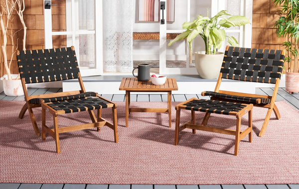 Safavieh DARRYL Living Set - Stylish Acacia Wood Outdoor Ensemble for Comfortable Patio Relaxation & Enjoyment Natural / Black PAT7078E