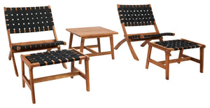 Safavieh DARRYL Living Set - Stylish Acacia Wood Outdoor Ensemble for Comfortable Patio Relaxation & Enjoyment Natural / Black PAT7078E