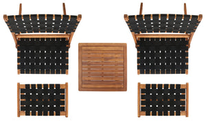 Safavieh DARRYL Living Set - Stylish Acacia Wood Outdoor Ensemble for Comfortable Patio Relaxation & Enjoyment Natural / Black PAT7078E