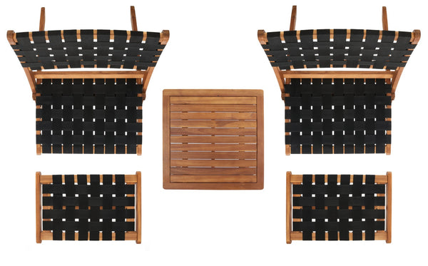 Safavieh DARRYL Living Set - Stylish Acacia Wood Outdoor Ensemble for Comfortable Patio Relaxation & Enjoyment Natural / Black PAT7078E