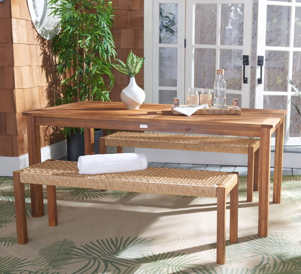 Safavieh AQUINA 3-Piece Patio Dining Set - Stylish Acacia Wood and Rattan for Outdoor Relaxation & Elegance Natural / Natural PAT7081A
