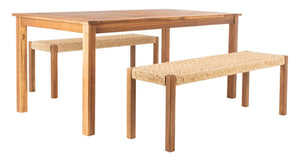 Safavieh AQUINA 3-Piece Patio Dining Set - Stylish Acacia Wood and Rattan for Outdoor Relaxation & Elegance Natural / Natural PAT7081A