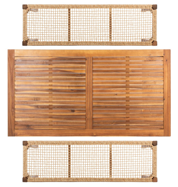 Safavieh AQUINA 3-Piece Patio Dining Set - Stylish Acacia Wood and Rattan for Outdoor Relaxation & Elegance Natural / Natural PAT7081A
