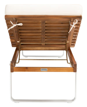 Safavieh NUCA Elegant Sunlounger - Natural Acacia Wood Frame with Plush White Cushion for Ultimate Comfort PAT7084A