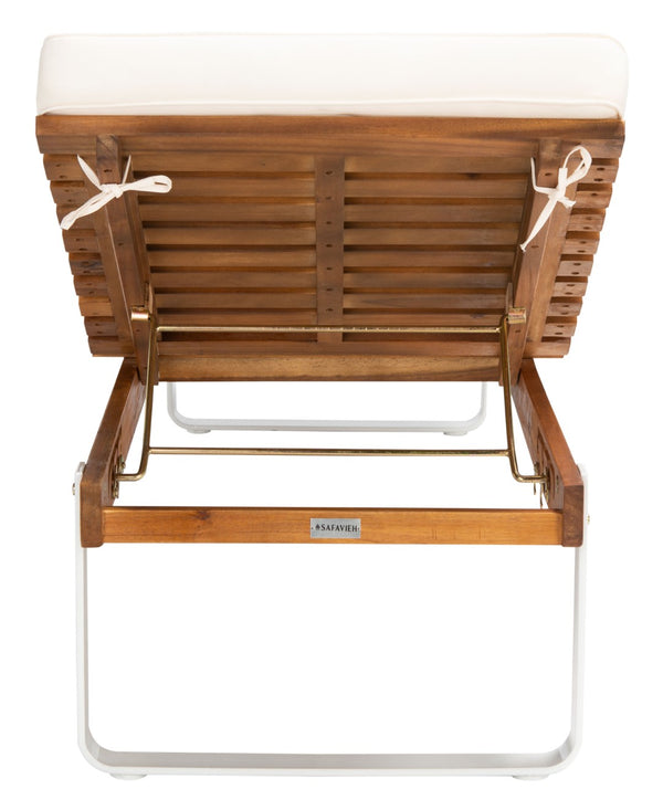 Safavieh NUCA Elegant Sunlounger - Natural Acacia Wood Frame with Plush White Cushion for Ultimate Comfort PAT7084A