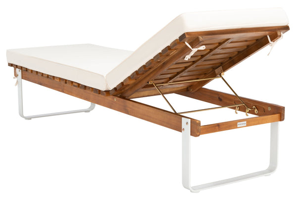 Safavieh NUCA Elegant Sunlounger - Natural Acacia Wood Frame with Plush White Cushion for Ultimate Comfort PAT7084A