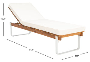 Safavieh NUCA Elegant Sunlounger - Natural Acacia Wood Frame with Plush White Cushion for Ultimate Comfort PAT7084A