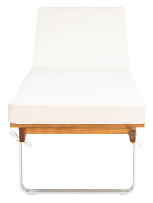 Safavieh NUCA Elegant Sunlounger - Natural Acacia Wood Frame with Plush White Cushion for Ultimate Comfort PAT7084A