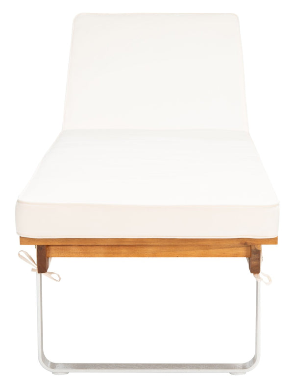 Safavieh NUCA Elegant Sunlounger - Natural Acacia Wood Frame with Plush White Cushion for Ultimate Comfort PAT7084A
