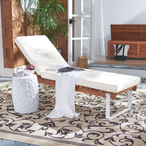 Safavieh NUCA Elegant Sunlounger - Natural Acacia Wood Frame with Plush White Cushion for Ultimate Comfort PAT7084A