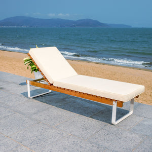 Safavieh NUCA Elegant Sunlounger - Natural Acacia Wood Frame with Plush White Cushion for Ultimate Comfort PAT7084A