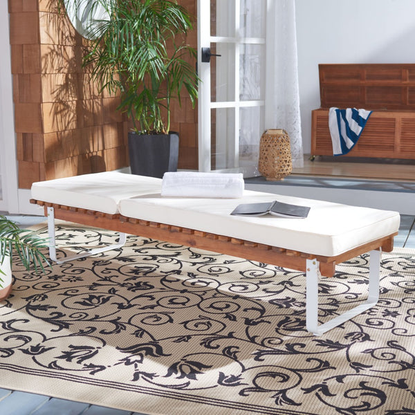 Safavieh NUCA Elegant Sunlounger - Natural Acacia Wood Frame with Plush White Cushion for Ultimate Comfort PAT7084A