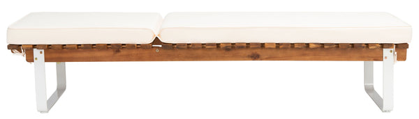 Safavieh NUCA Elegant Sunlounger - Natural Acacia Wood Frame with Plush White Cushion for Ultimate Comfort PAT7084A