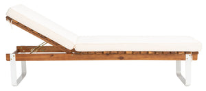Safavieh NUCA Elegant Sunlounger - Natural Acacia Wood Frame with Plush White Cushion for Ultimate Comfort PAT7084A