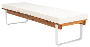 Safavieh NUCA Elegant Sunlounger - Natural Acacia Wood Frame with Plush White Cushion for Ultimate Comfort PAT7084A