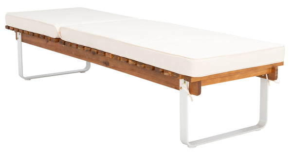 Safavieh NUCA Elegant Sunlounger - Natural Acacia Wood Frame with Plush White Cushion for Ultimate Comfort PAT7084A