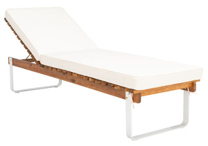 Safavieh NUCA Elegant Sunlounger - Natural Acacia Wood Frame with Plush White Cushion for Ultimate Comfort PAT7084A