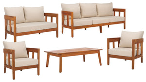 Safavieh OWEN Chair Set of 2 - Stylish Natural Acacia Wood with Taupe Cushions for Outdoor Relaxation & Entertaining PAT7085A-SET2