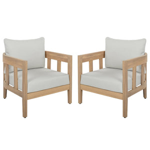 Safavieh Owen Solid Oak Frame Club Chair Set with Ivory Upholstery for Dining or Living Rooms PAT7085B-SET2