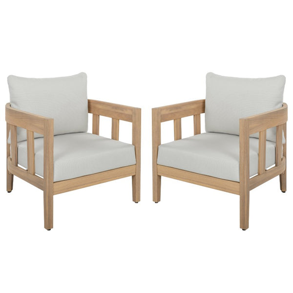 Safavieh Owen Solid Oak Frame Club Chair Set with Ivory Upholstery for Dining or Living Rooms PAT7085B-SET2