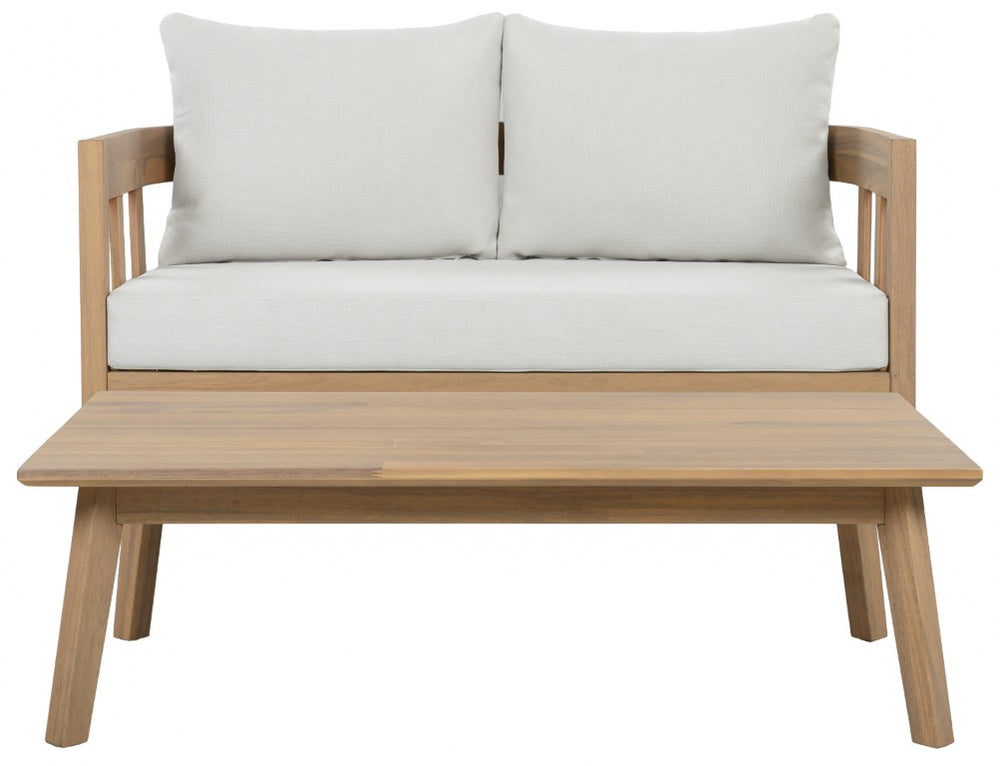 Safavieh Owen Loveseat and Side Table Set Warm Oak Frame Ivory Upholstered Transitional Seating PAT7086B