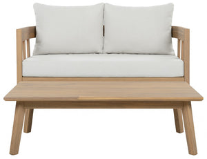 Safavieh Owen Loveseat and Side Table Set Warm Oak Frame Ivory Upholstered Transitional Seating PAT7086B