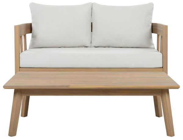 Safavieh Owen Loveseat and Side Table Set Warm Oak Frame Ivory Upholstered Transitional Seating PAT7086B