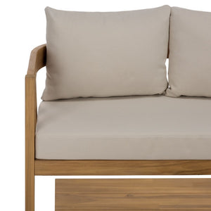 Safavieh Owen Loveseat and Side Table Set Warm Oak Frame Ivory Upholstered Transitional Seating PAT7086B