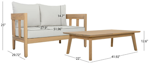 Safavieh Owen Loveseat and Side Table Set Warm Oak Frame Ivory Upholstered Transitional Seating PAT7086B