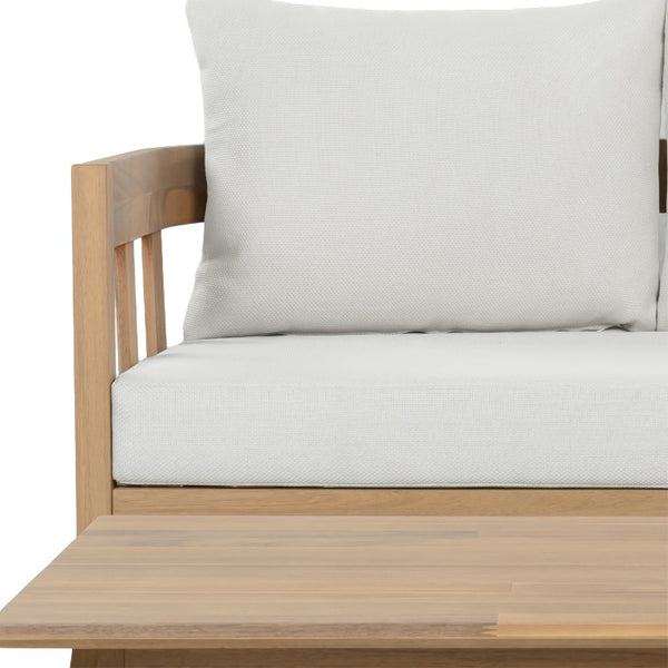 Safavieh Owen Loveseat and Side Table Set Warm Oak Frame Ivory Upholstered Transitional Seating PAT7086B