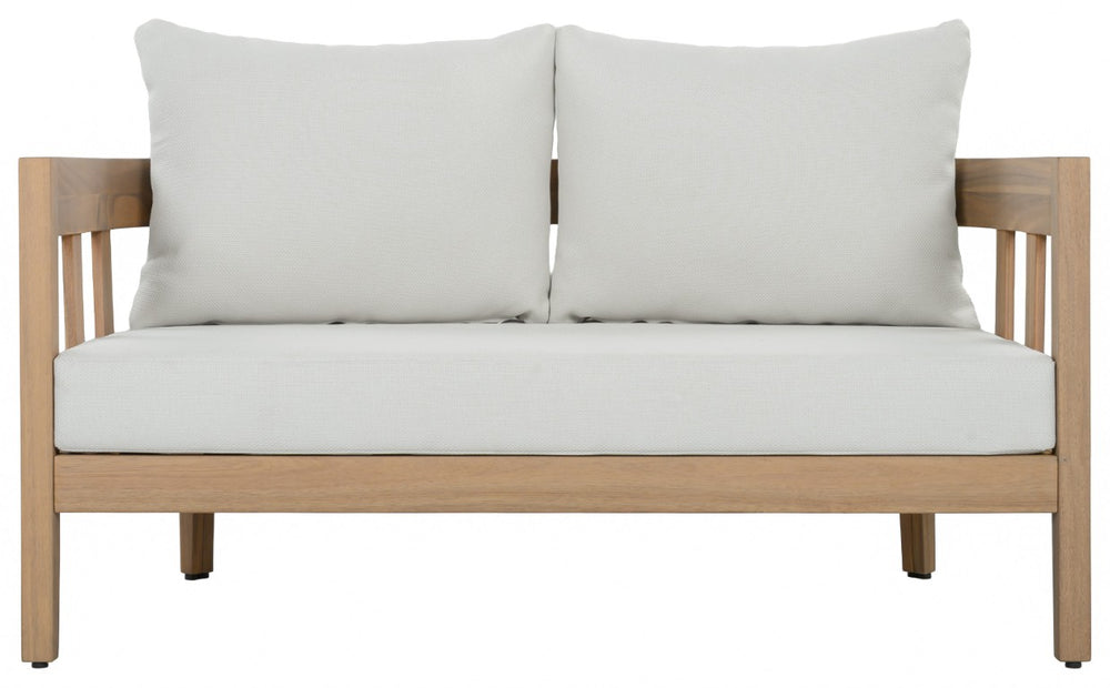 Safavieh Owen Loveseat and Side Table Set Warm Oak Frame Ivory Upholstered Transitional Seating PAT7086B