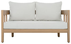 Safavieh Owen Loveseat and Side Table Set Warm Oak Frame Ivory Upholstered Transitional Seating PAT7086B