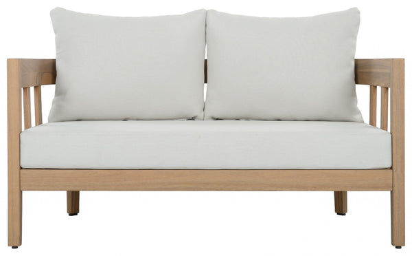 Safavieh Owen Loveseat and Side Table Set Warm Oak Frame Ivory Upholstered Transitional Seating PAT7086B