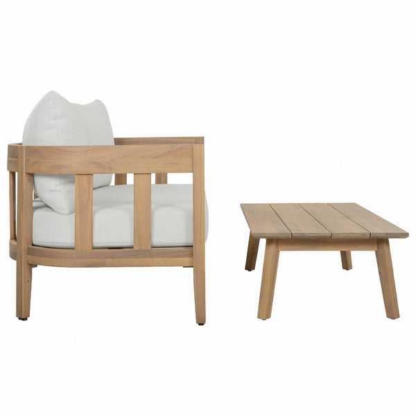 Safavieh Owen Loveseat and Side Table Set Warm Oak Frame Ivory Upholstered Transitional Seating PAT7086B