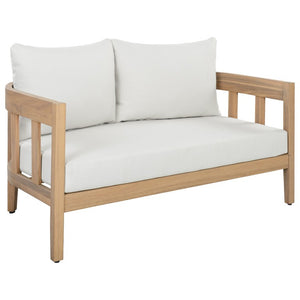 Safavieh Owen Loveseat and Side Table Set Warm Oak Frame Ivory Upholstered Transitional Seating PAT7086B