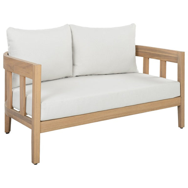 Safavieh Owen Loveseat and Side Table Set Warm Oak Frame Ivory Upholstered Transitional Seating PAT7086B