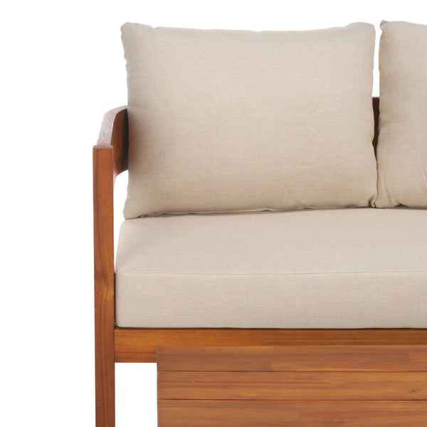 Safavieh THEO Bench + Table Set - Stylish Natural Wood & Taupe Cushions for Outdoor Comfort & Relaxation PAT7088A