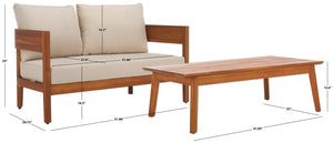 Safavieh THEO Bench + Table Set - Stylish Natural Wood & Taupe Cushions for Outdoor Comfort & Relaxation PAT7088A