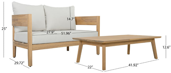 Safavieh Theo Loveseat and Side Table Set with Oak Frame and Ivory Upholstered Seat OAK/IVORY PAT7088B